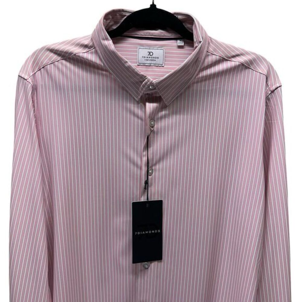 7 Diamonds Shirt Mens Medium Stripe 4-Way Stretch Camden Long Sleeve Button Up - Picture 2 of 11